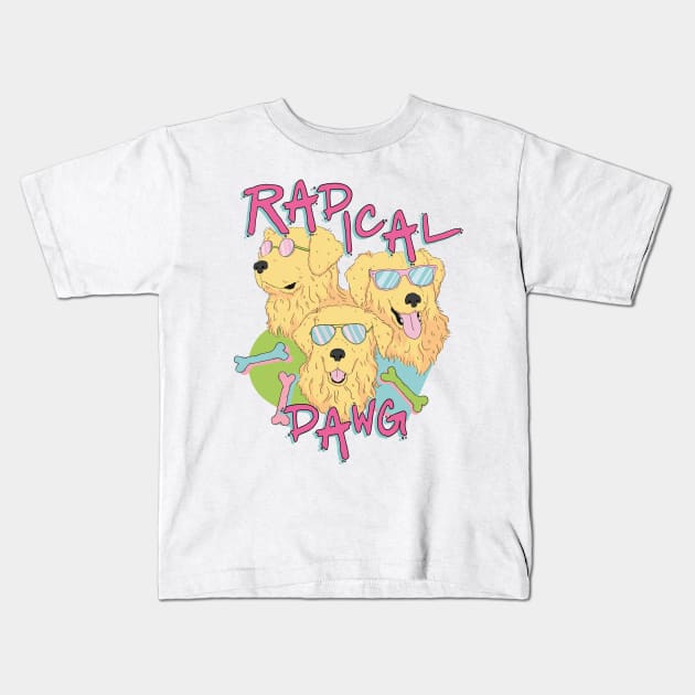 radical dawg - eighties retro golden retriever dog design Kids T-Shirt by pupperoni
